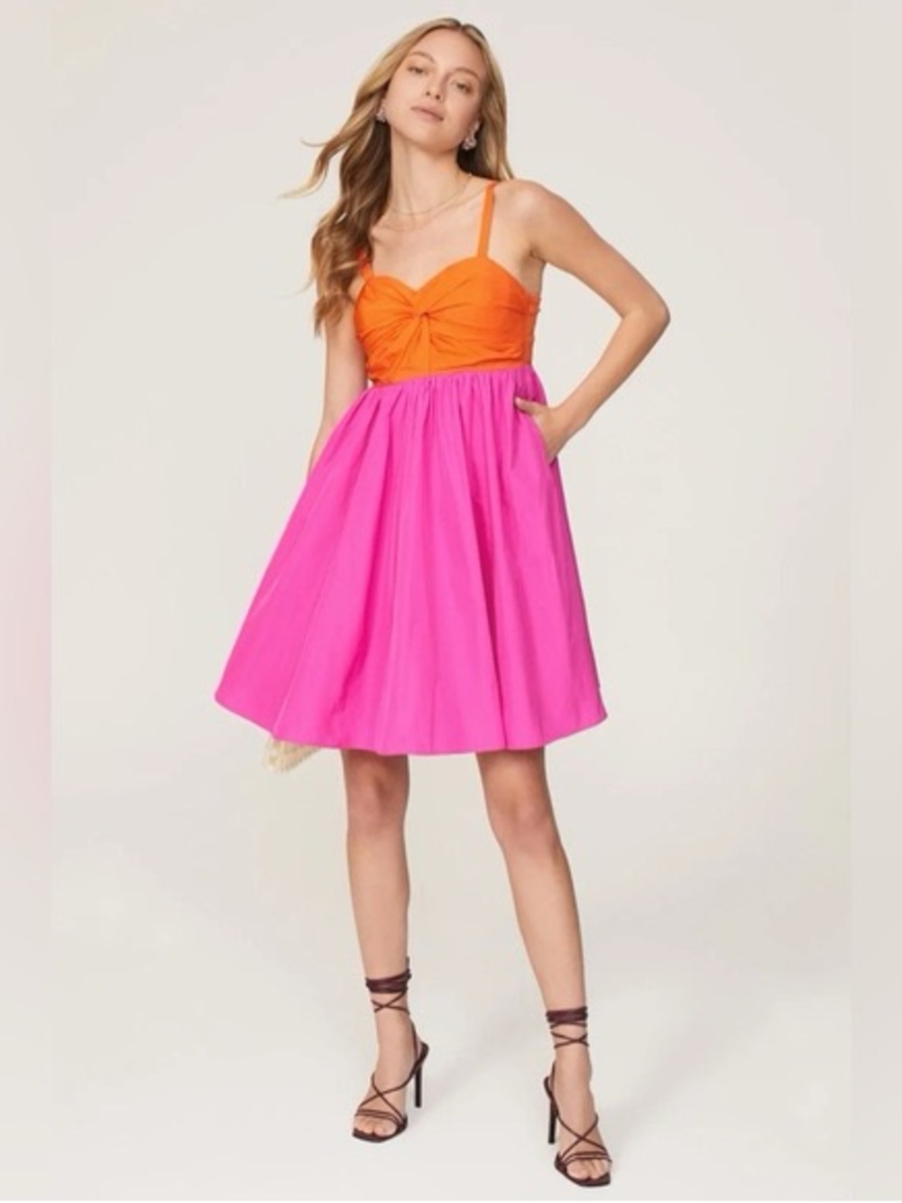 Kate Spade Twist Bodice Colorblocked Dress Orange and Pink Size 16